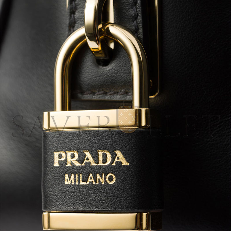 Pra*a re-nylon and leather medium top-handle bag with padlock 1bb132 (30*17.5*10cm)